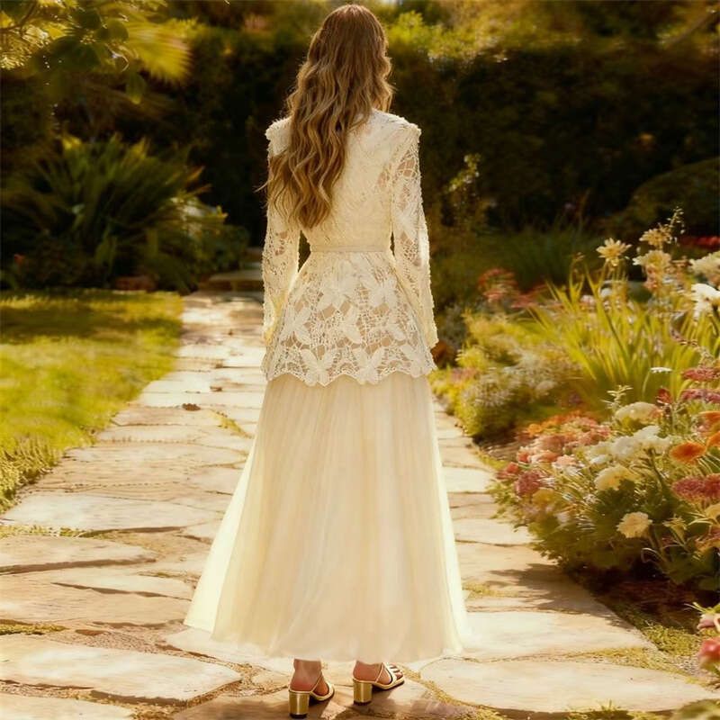 Fairy Hollow Butterfly Lace Open Knitted Long Skirt Set