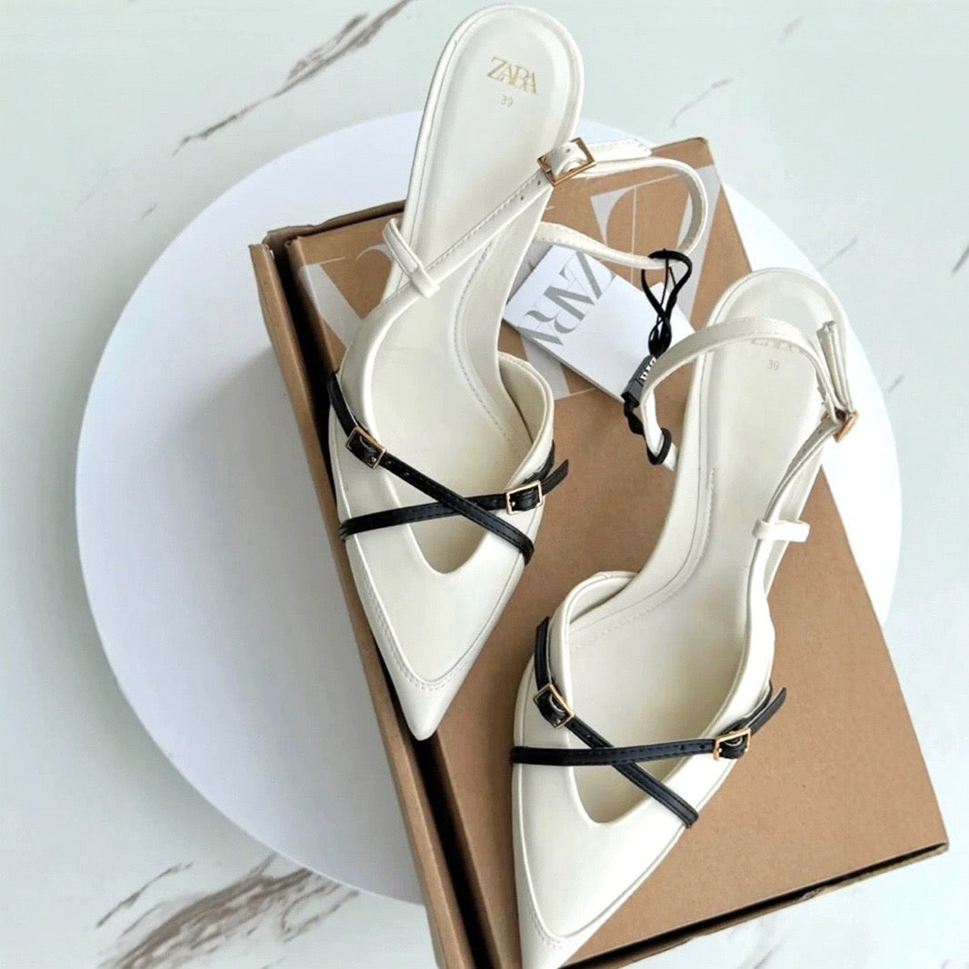 ZARA Chic Two-Tone Strappy Pointed Heels