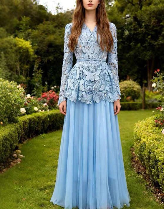 Fairy Hollow Butterfly Lace Open Knitted Long Skirt Set