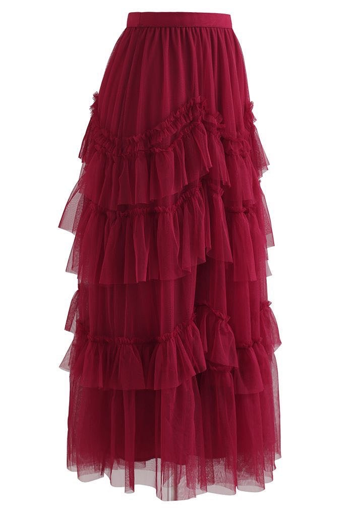EXQUISITE TIERED RUFFLE MESH TULLE SKIRT