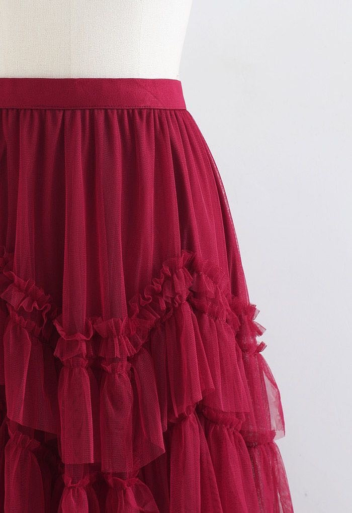 EXQUISITE TIERED RUFFLE MESH TULLE SKIRT
