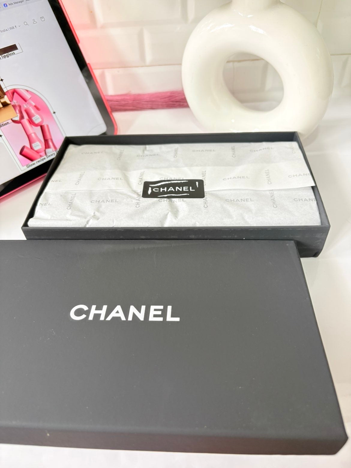 Chanel VIP black quilted velvet pouch