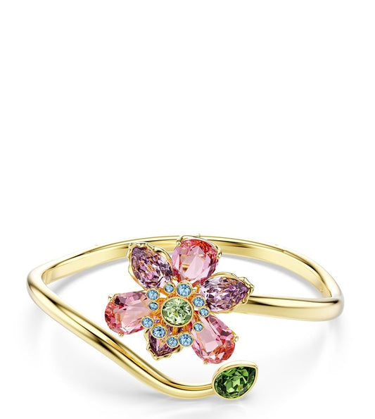 Multicolor Idyllia Mixed Cut Flower Design 18K Gold Finish Bangle