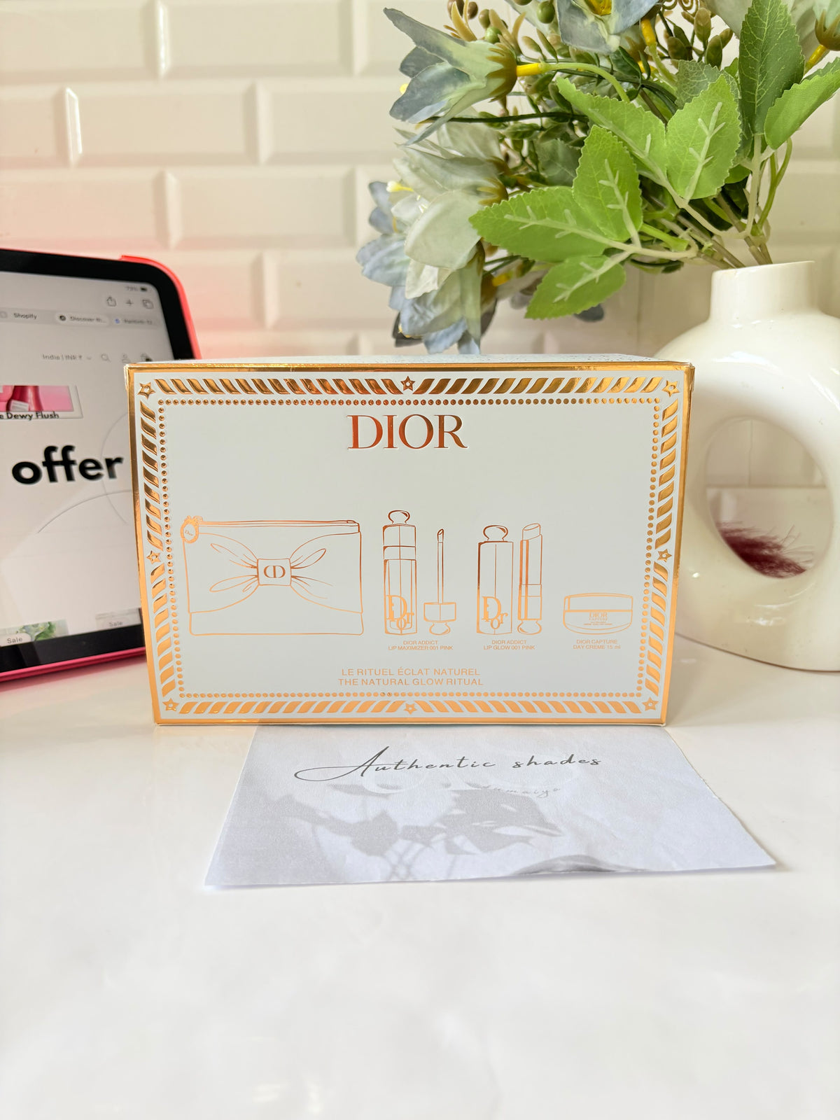 Dior limited edition white sparkly bow pouch
