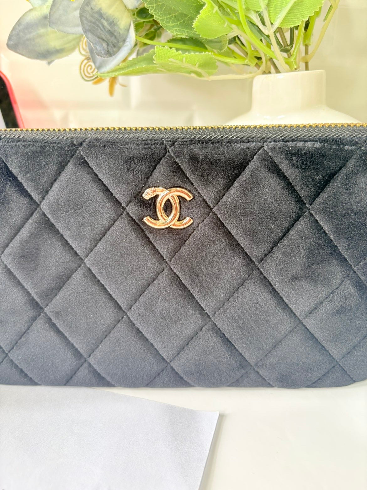 Chanel VIP black quilted velvet pouch