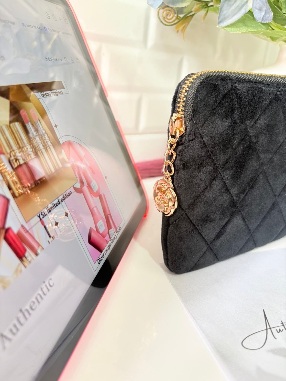 Chanel VIP black quilted velvet pouch