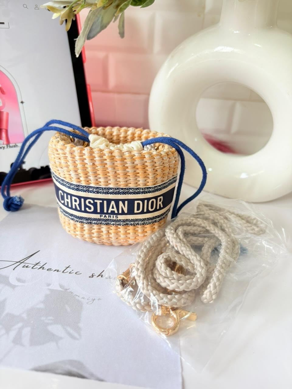 Dior straw pouch novelty bag