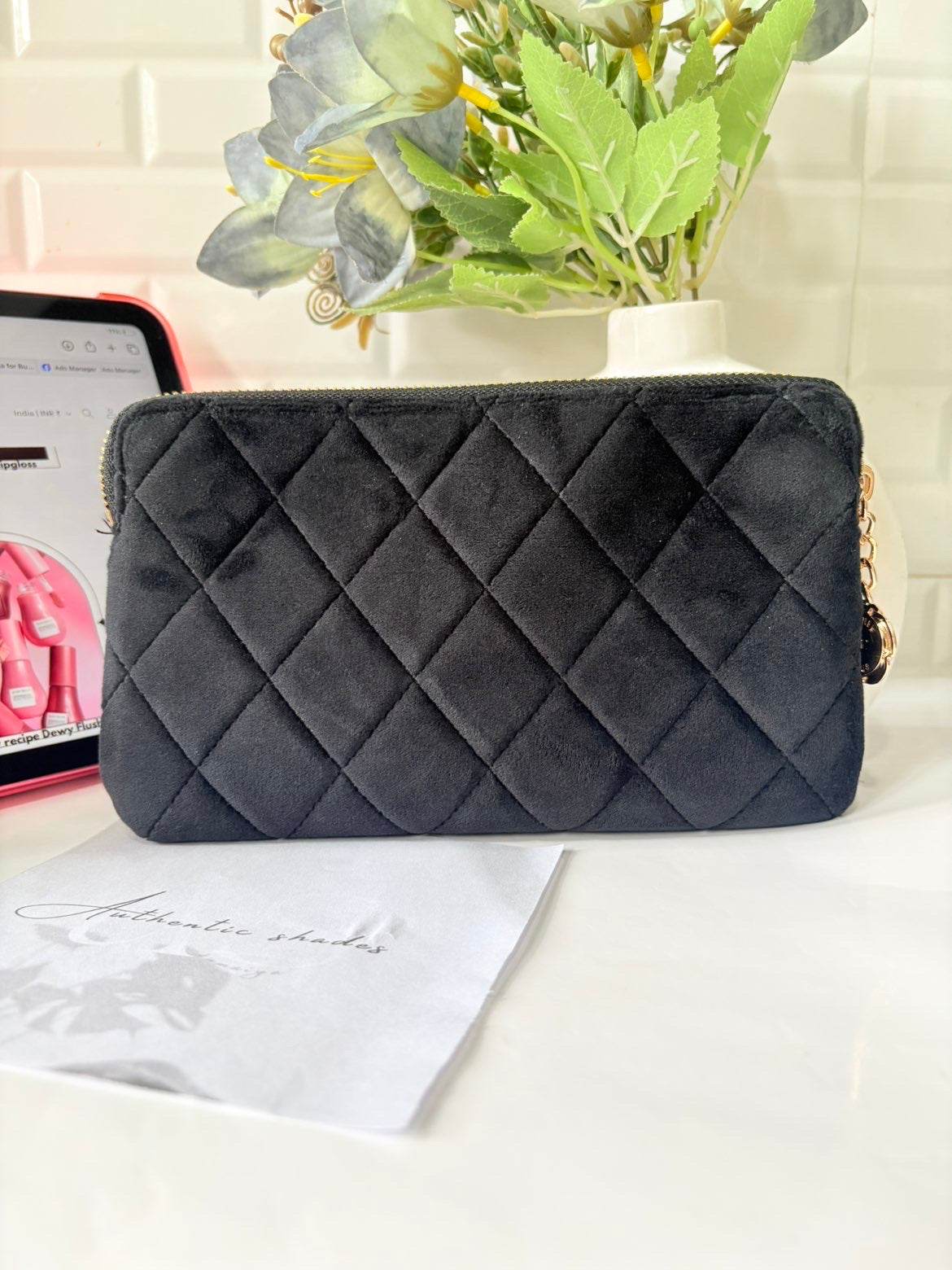 Chanel VIP black quilted velvet pouch
