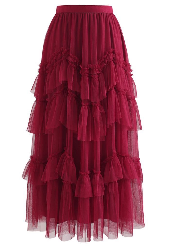 EXQUISITE TIERED RUFFLE MESH TULLE SKIRT