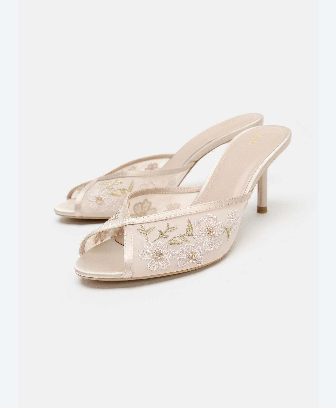 Zara MESH EMBROIDERED MULE HEELS
