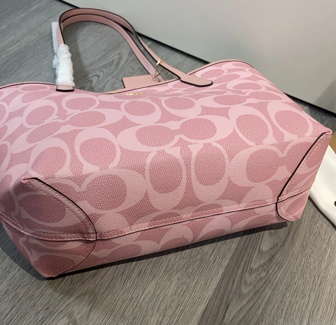 COACH City Tote Bag Signature Canvas Powder Pink CAL49 Outlet