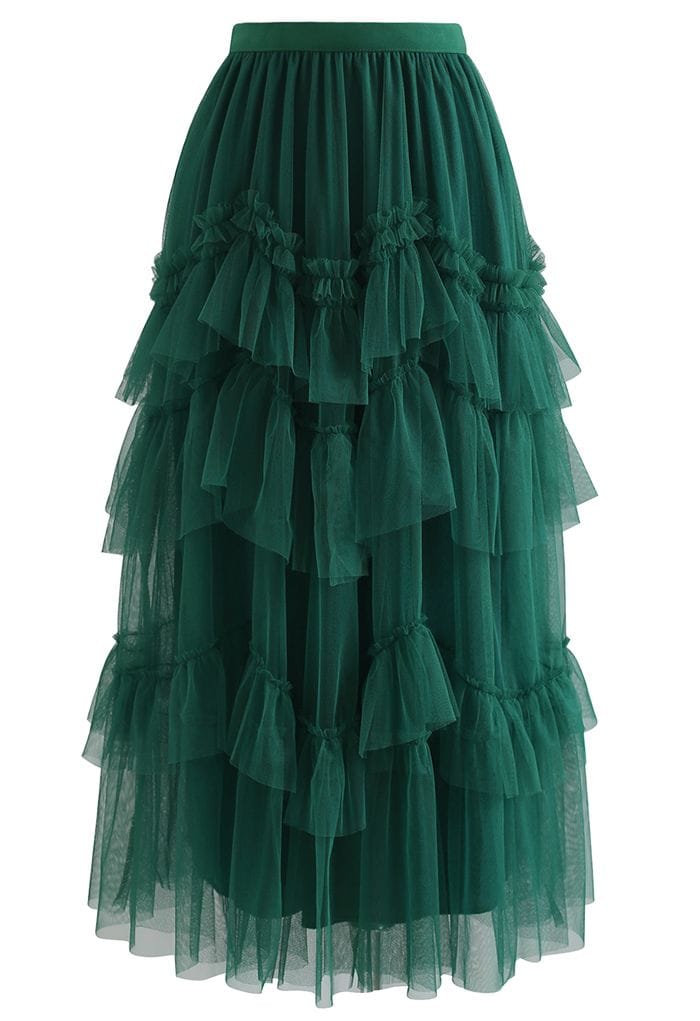 EXQUISITE TIERED RUFFLE MESH TULLE SKIRT