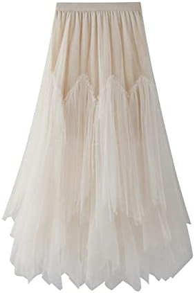 Tulle Skirt Formal High Low Asymmetrical A-Line Fairy Elastic Waist Layered Long Midi Skirts