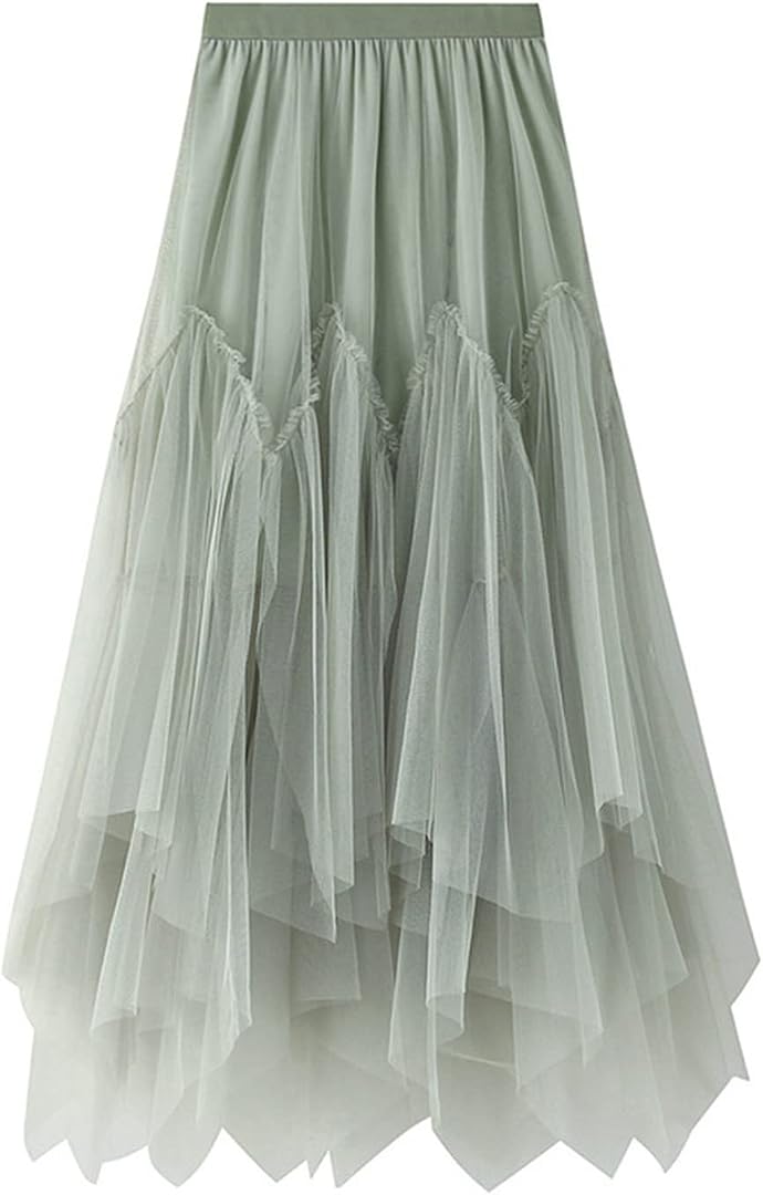 Tulle Skirt Formal High Low Asymmetrical A-Line Fairy Elastic Waist Layered Long Midi Skirts
