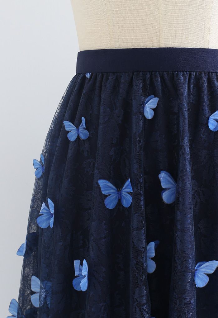 DOUBLE-LAYERED 3D BUTTERFLY LACE MESH SKIRT