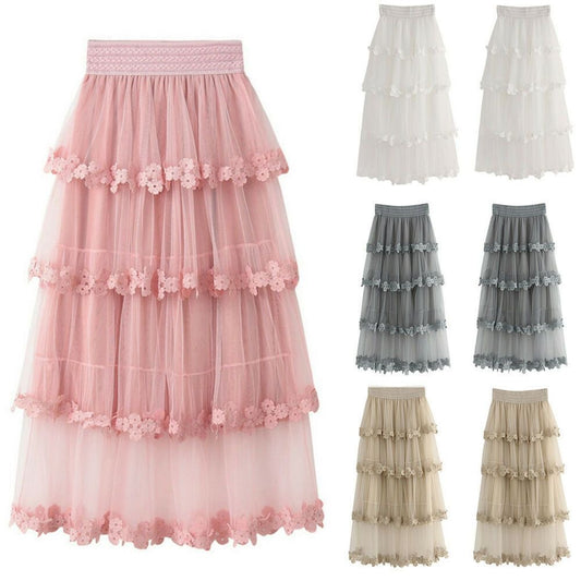 WOZOW Pleated Tulle Skirt Crinkle Tiered Midi Skirts