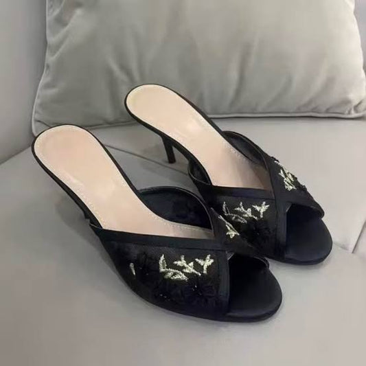 Zara MESH EMBROIDERED MULE HEELS