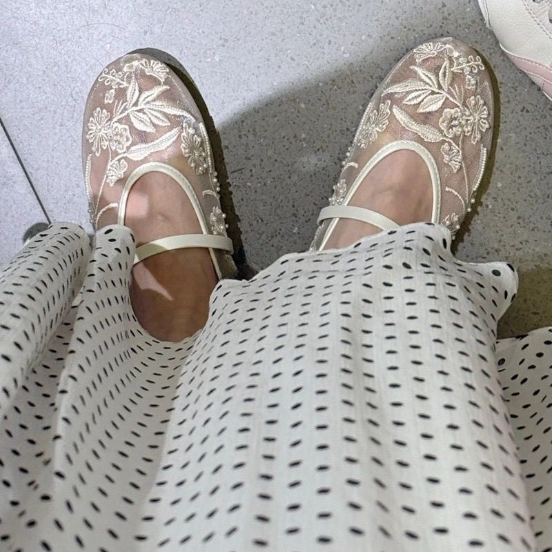Zara Embroidered Mesh Ballerinas heel
