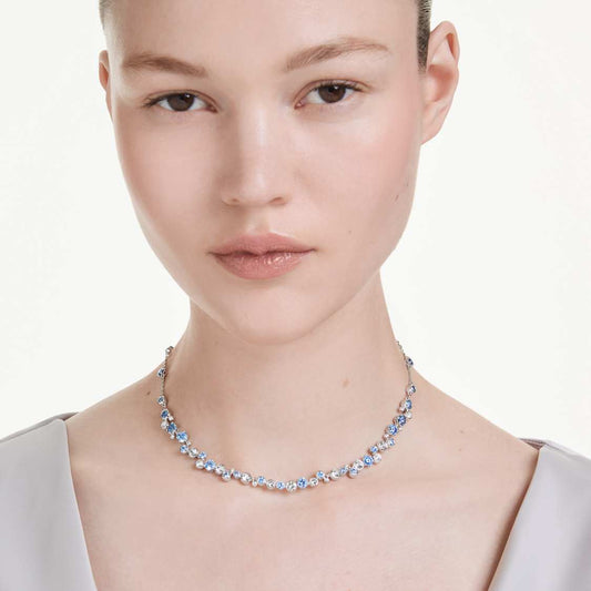 Swarovski Constella necklace Mixed cuts, Blue, Rhodium plated